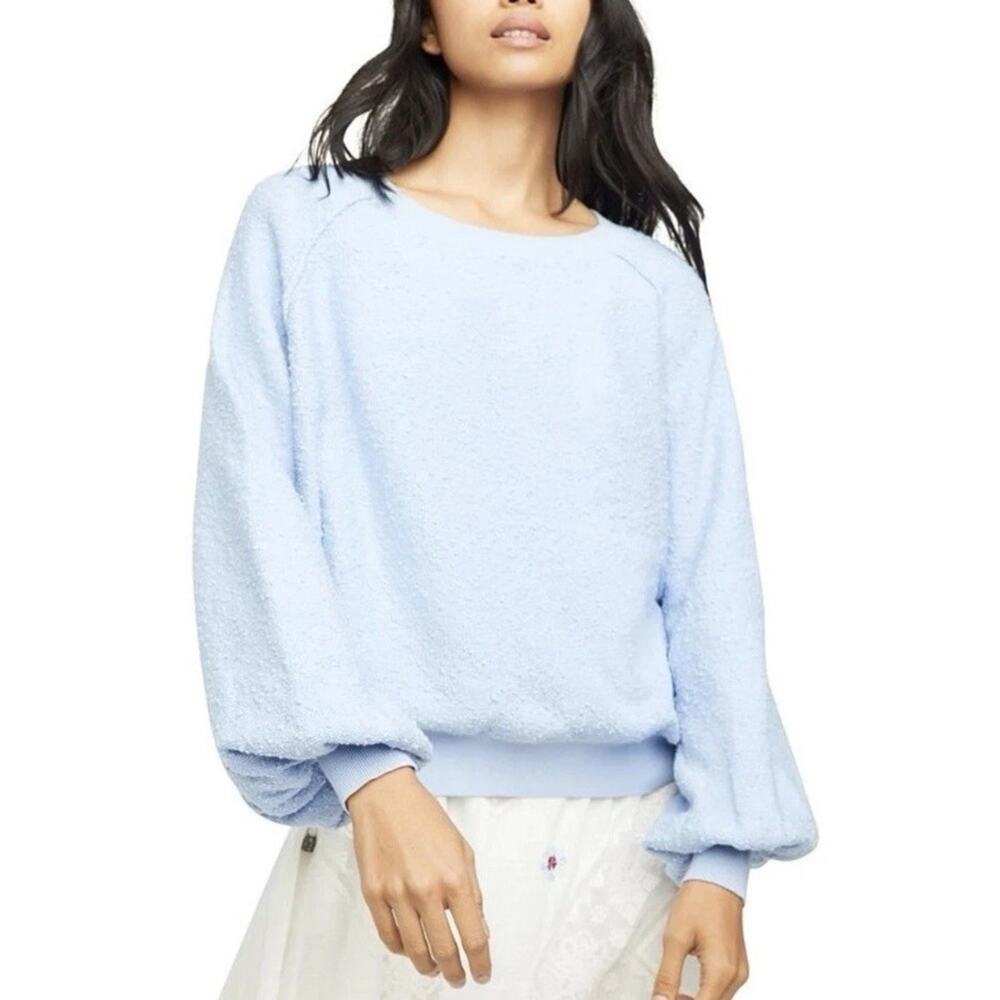 Free People Women's Found My Friend Sky Blue Cotton Pullover Sweater Size Small